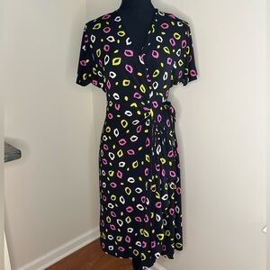 Vicky Tiel Vintage Retro Lip Print V-Neck Women's Wrap Dress Size XS #470